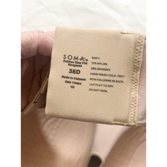 Soma 38D  Bra Tan Enbliss Stay Put Strapless Wireless Back Closure NO STRAPS - Picture 4 of 6